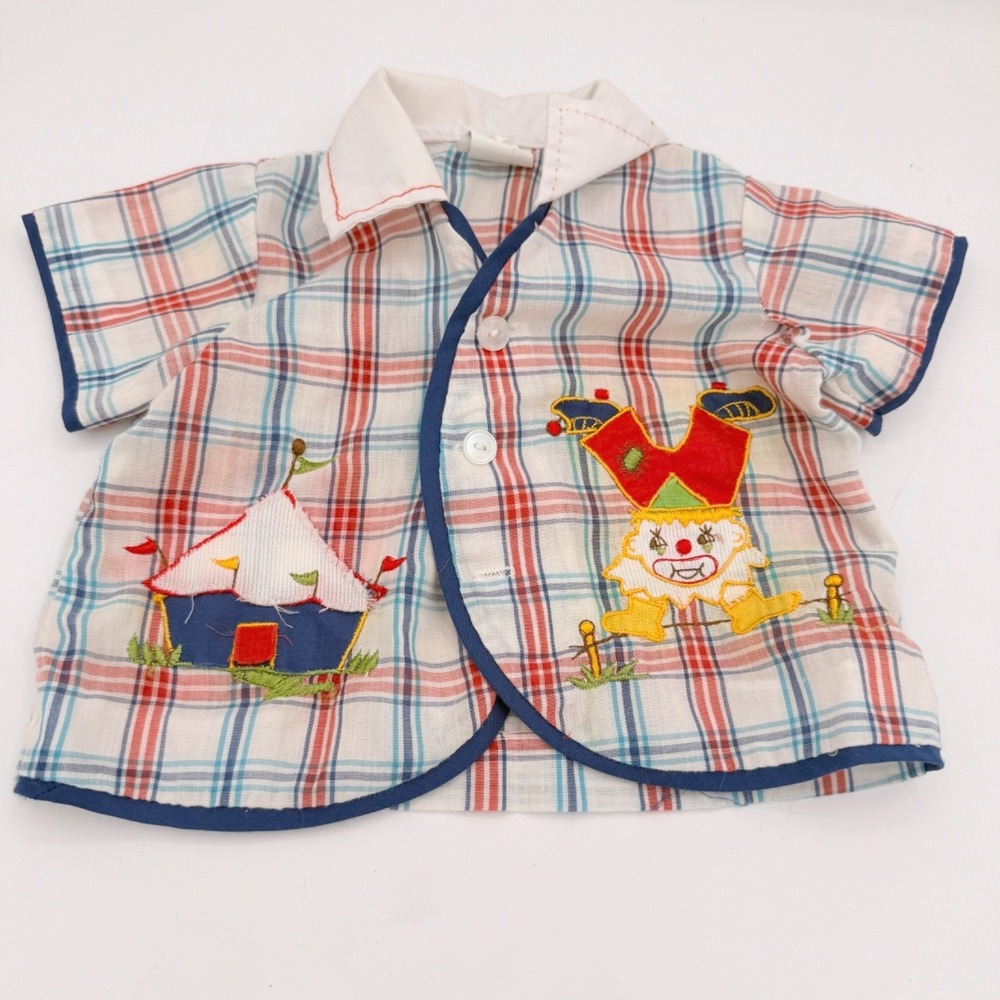 Vintage Cradle Togs Shirt Kids 12-18 Mo Plaid Circus Clown Core Kidcore‎ Retro